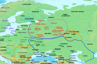 9. yüzyılın ortalarında Rus hanlık toprakları.