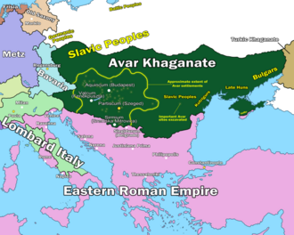 Avar Kağanlığı ve çevresindeki devlet ve halkların haritası