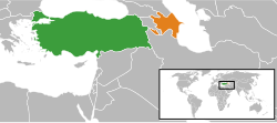 Haritada gösterilen yerlerde Turkey ve Azerbaijan