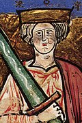 "Abigdon Kronikleri" adli resimlendirilmis bir yazma kitapta II. Ethelred'in elinde çok büyük bir kılıçla resmi.