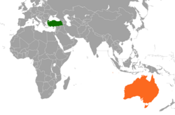Haritada gösterilen yerlerde Turkey ve Australia