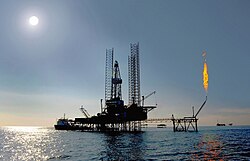 Oil production using drilling platform, on the offshore of Turkmenistan