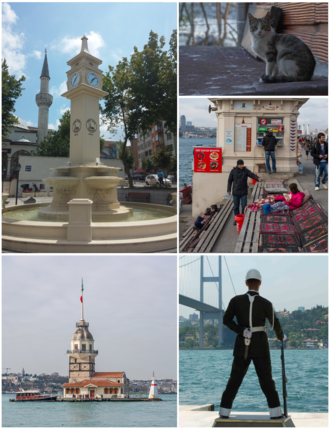 Saat yönünde:·Üsküdar kedisi·Üsküdar'daki bir büfe·Nöbet tutan asker·Kız Kulesi·Üsküdar Saat Kulesi·