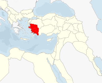 Aydın Vilayeti harita üzerinde