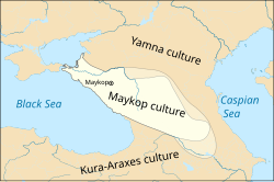 Maykop kültürü'in yayılımını gösteren harita.