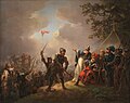 Dan efsanesine göre Lindanise Savaşı (15 Haziran 1219) sırasında gökten düşen Dannebrog (Danimarka bayrağı) çizimi (1809)
