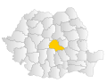 Map of Romania highlighting Brașov County