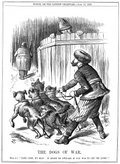 Karikatürde Rusya, Osmanlılara saldıran Balkan ülkelerinin arkasındaki güç olarak tasvir edilmektedir (İngiliz Punch dergisinde yayınlanmıştır) 17 Haziran 1876