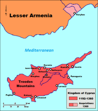 1192-1360 Kıbrıs Krallığı 1360'de krallığın satın aldığı arazi Kilikya Ermeni Krallığı